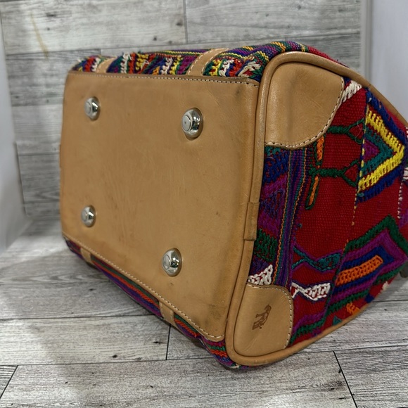 Vintage The Elephant Walk-Handcrafted red tapestry leather Rug Bag - Picture 8 of 14